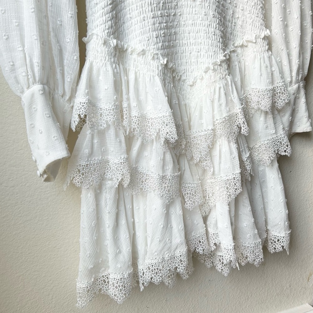Bardot White Swiss Dot Ruffle Mini Dress - Picture 7 of 15